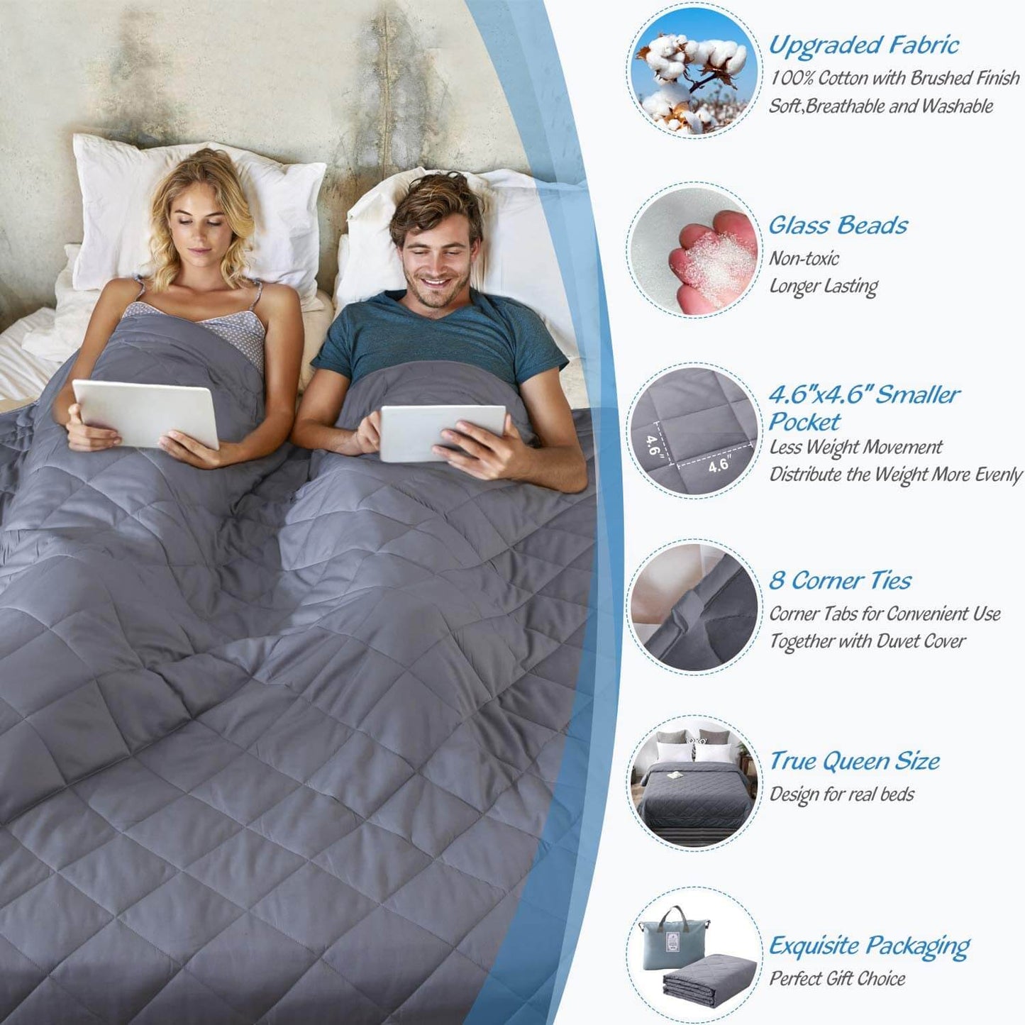 Dark Grey Weighted Blanket with Soft Cotton & Glass Beads for Sleep