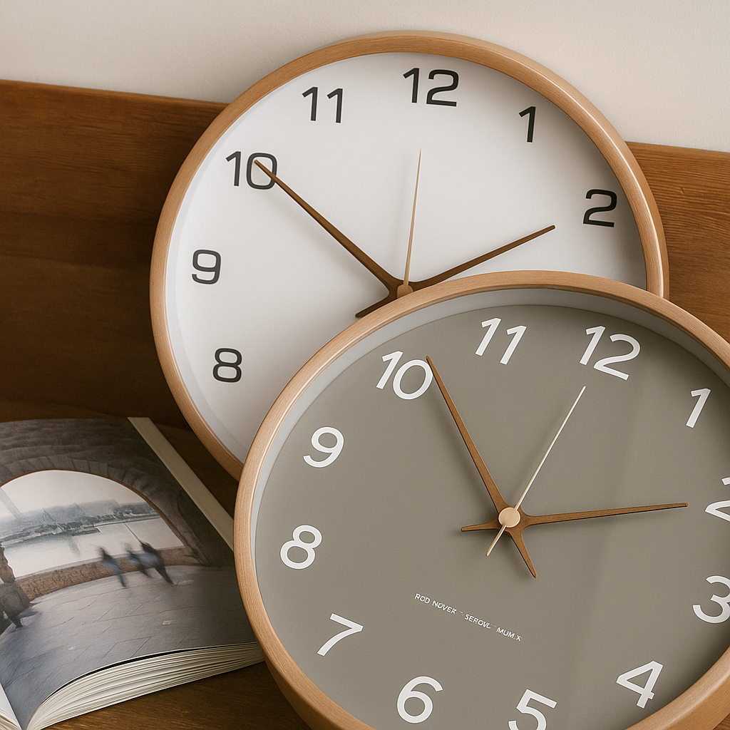 Wood and Glass Minimalist Wall Clock - Silent Quartz Design