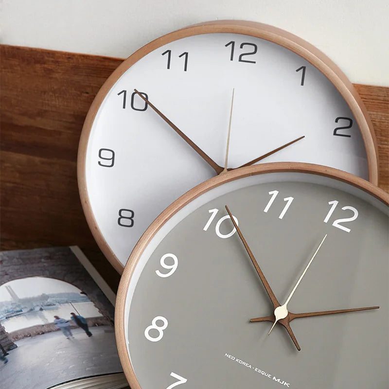 Wood and Glass Minimalist Wall Clock - Silent Quartz Design