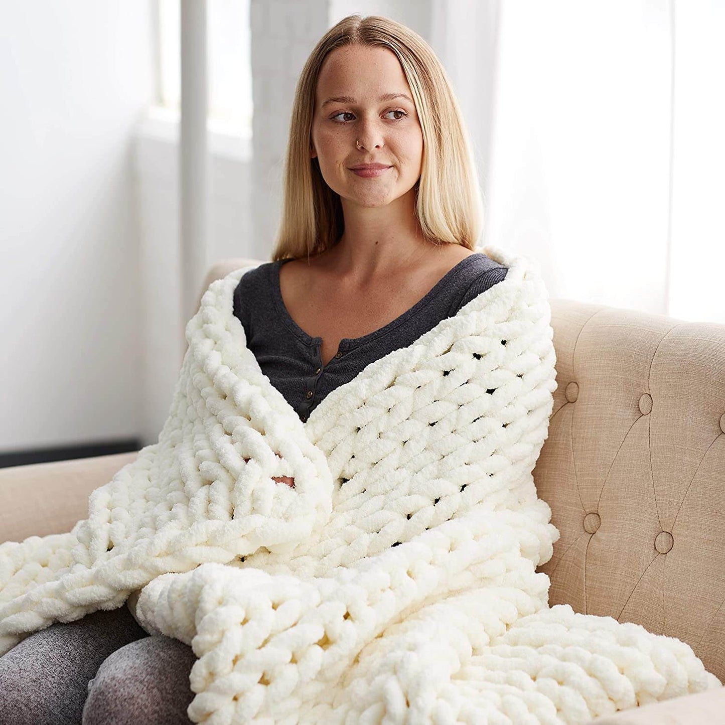 Soft Chunky Knit Throw Blanket - Cozy Chenille Home Decor