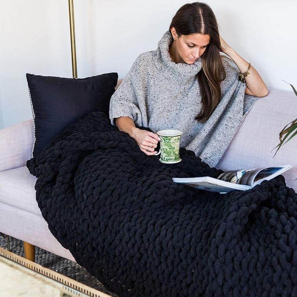 Soft Chunky Knit Throw Blanket - Cozy Chenille Home Decor