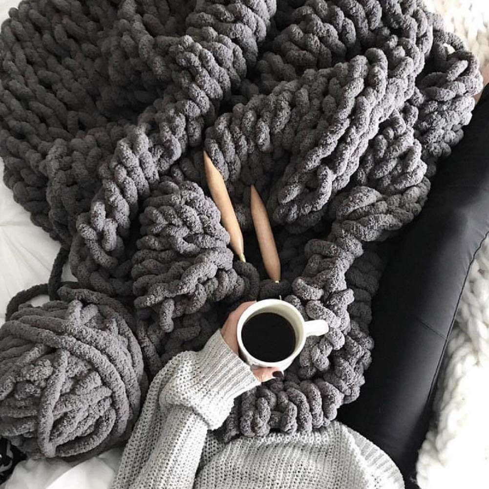 Soft Chunky Knit Throw Blanket - Cozy Chenille Home Decor