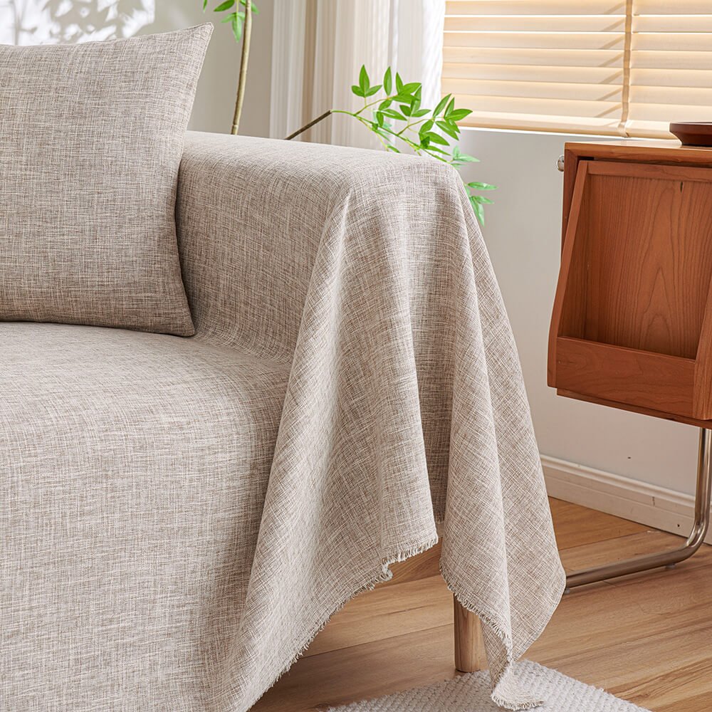Washable L-Shaped Sofa Cover - Cotton Linen Sectional Protector for Living Room
