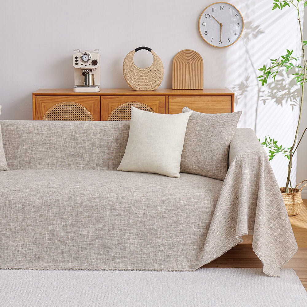 Washable L-Shaped Sofa Cover - Cotton Linen Sectional Protector for Living Room