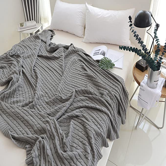 Large Soft Cotton Cable Knit Throw Blanket for Cozy Home Decor