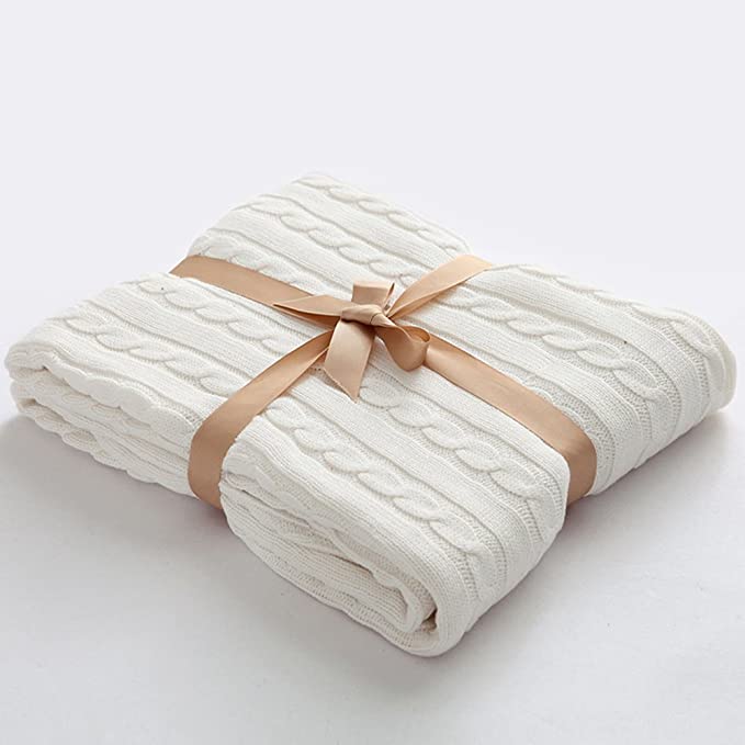 Large Soft Cotton Cable Knit Throw Blanket for Cozy Home Decor