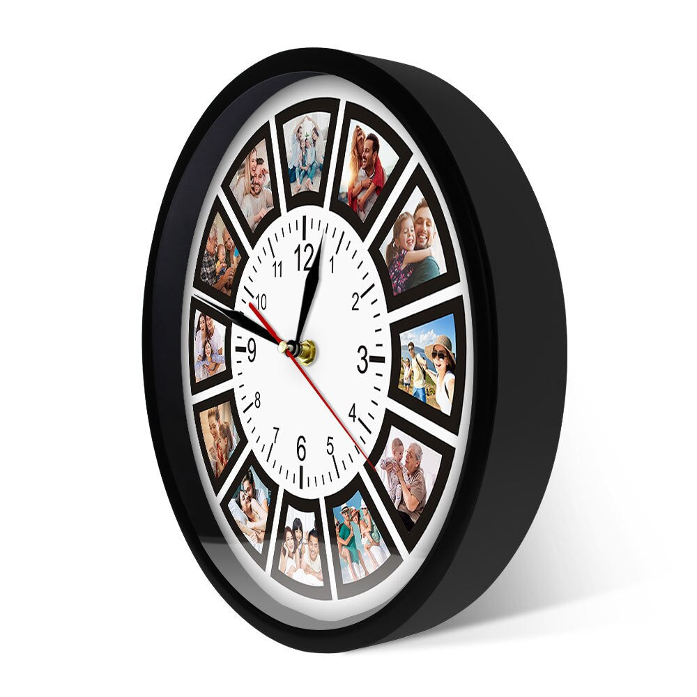Custom Photo Collage Wall Clock - Personalised 12 Picture Display