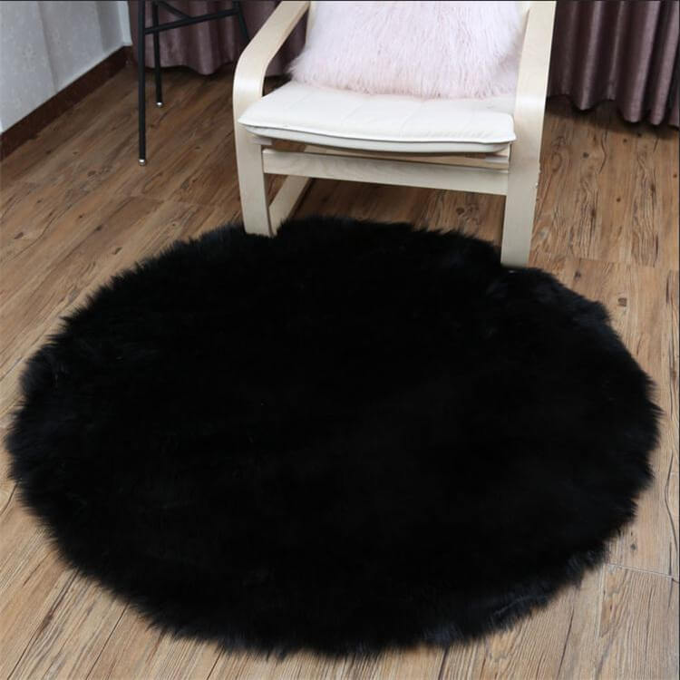 Soft Faux Fur Round Sheepskin Area Rug for Living Room & Bedroom