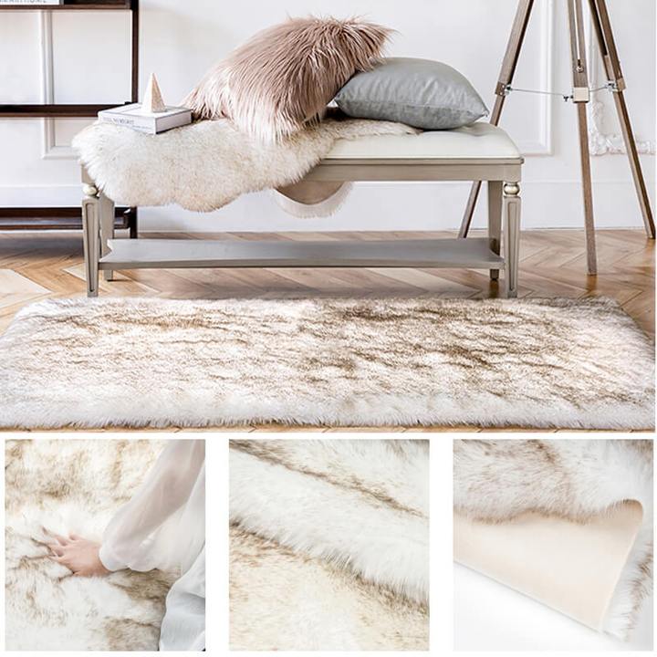 Soft Faux Fur Round Sheepskin Area Rug for Living Room & Bedroom