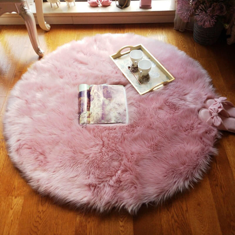 Soft Faux Fur Round Sheepskin Area Rug for Living Room & Bedroom
