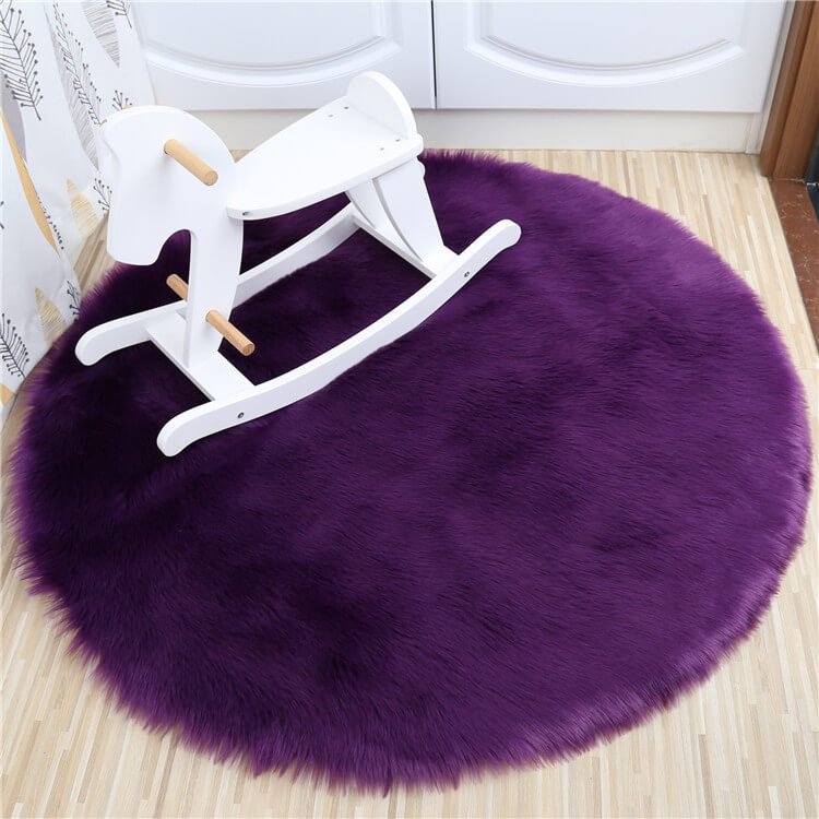 Soft Faux Fur Round Sheepskin Area Rug for Living Room & Bedroom