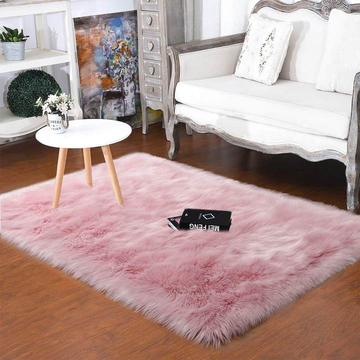 Soft Faux Fur Round Sheepskin Area Rug for Living Room & Bedroom