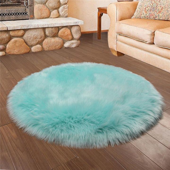Soft Faux Fur Round Sheepskin Area Rug for Living Room & Bedroom