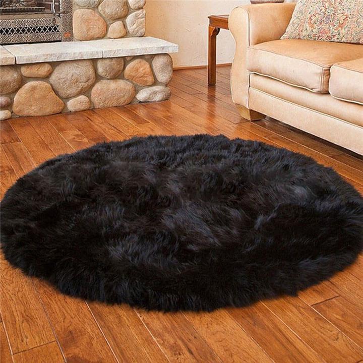 Soft Faux Fur Round Sheepskin Area Rug for Living Room & Bedroom
