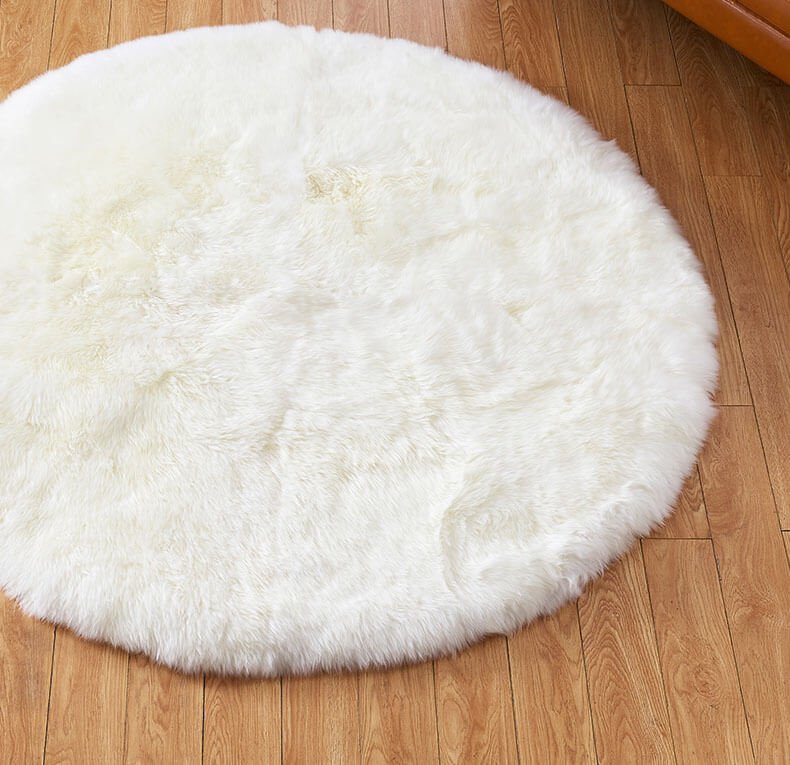 Soft Faux Fur Round Sheepskin Area Rug for Living Room & Bedroom