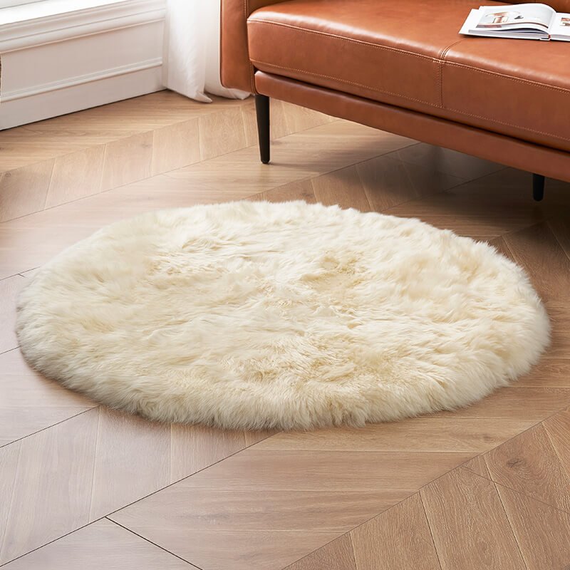 Soft Faux Fur Round Sheepskin Area Rug for Living Room & Bedroom