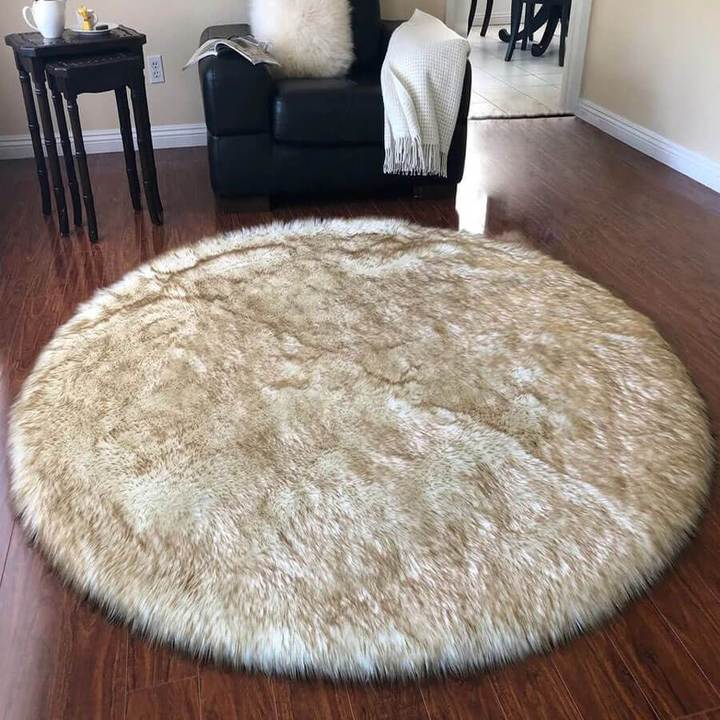 Soft Faux Fur Round Sheepskin Area Rug for Living Room & Bedroom