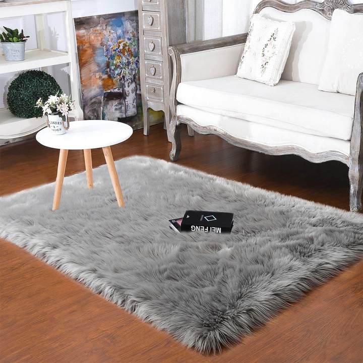 Soft Faux Fur Round Sheepskin Area Rug for Living Room & Bedroom