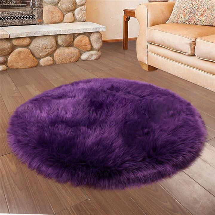 Soft Faux Fur Round Sheepskin Area Rug for Living Room & Bedroom
