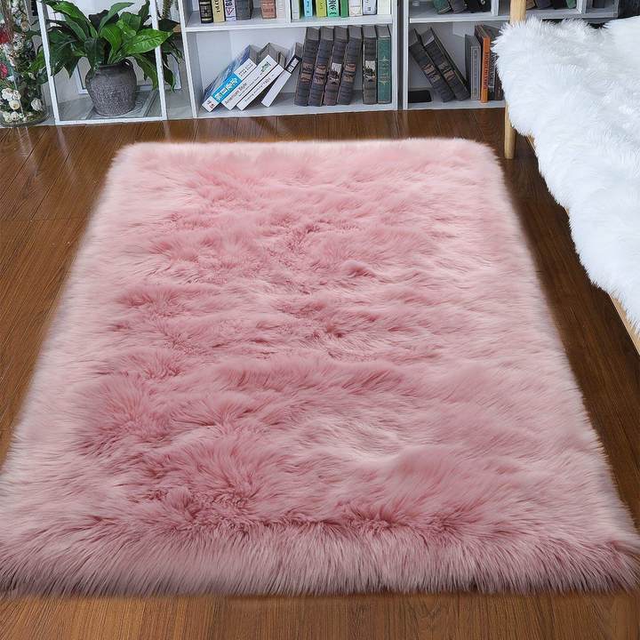 Soft Faux Fur Round Sheepskin Area Rug for Living Room & Bedroom
