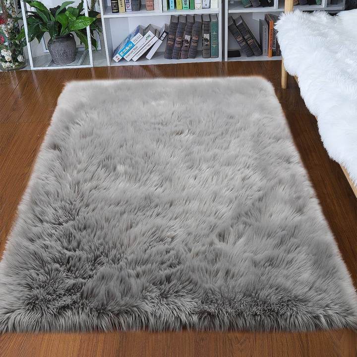 Soft Faux Fur Round Sheepskin Area Rug for Living Room & Bedroom