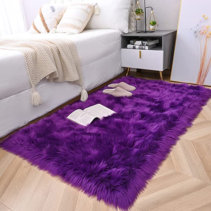 Soft Faux Fur Round Sheepskin Area Rug for Living Room & Bedroom