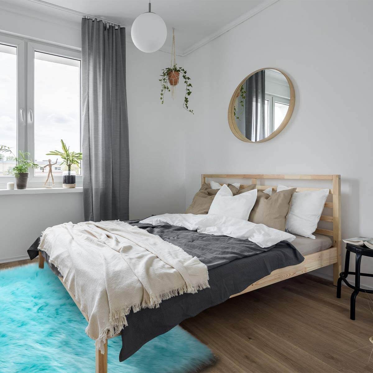 Soft Faux Fur Round Sheepskin Area Rug for Living Room & Bedroom