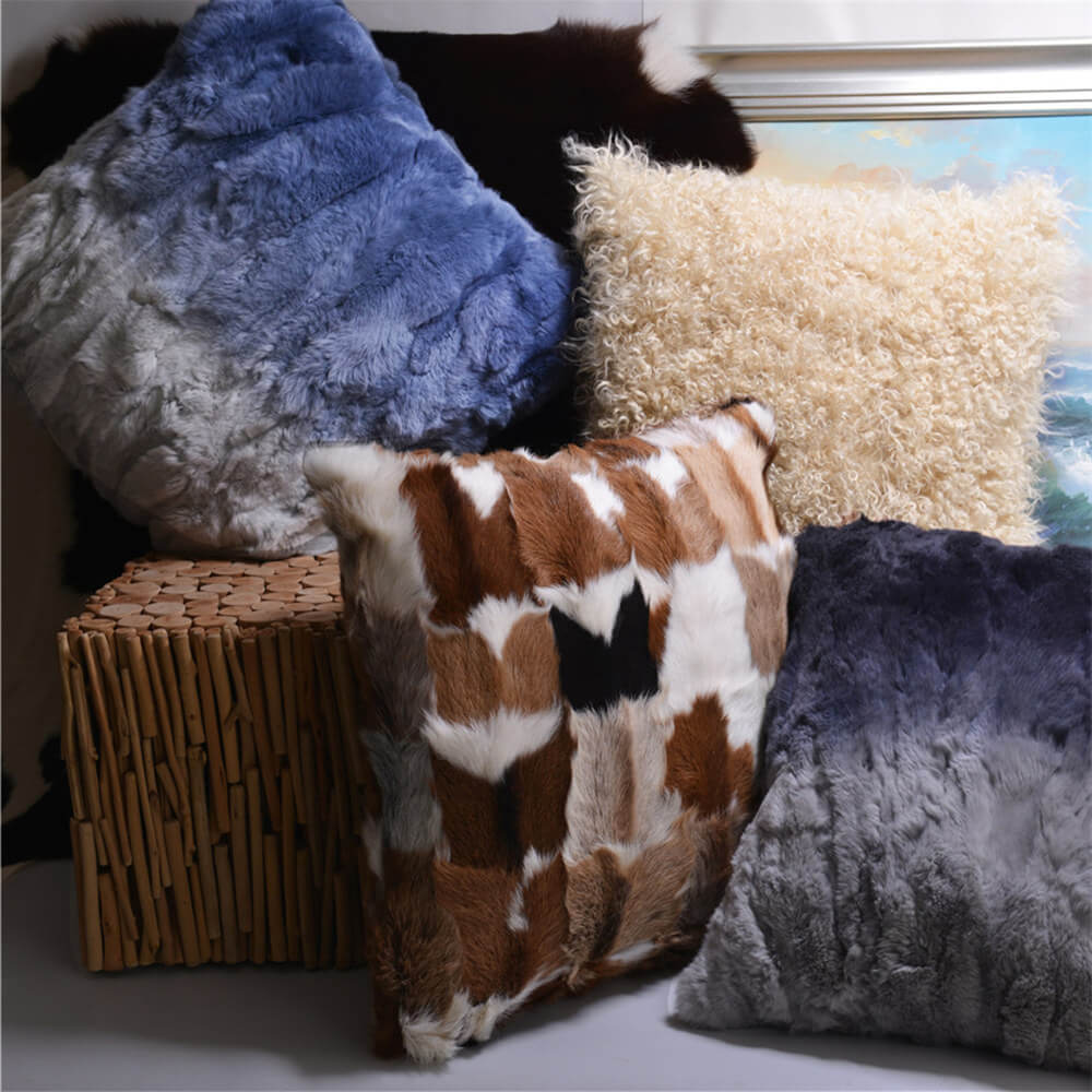 Soft Faux Fur Lumbar Throw Pillows - 18x18 Cushion for Sofa