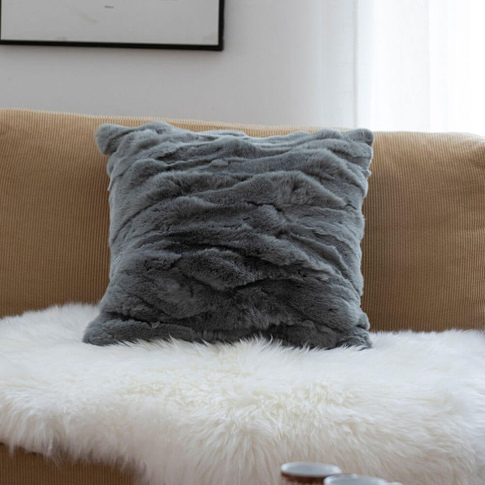 Soft Faux Fur Lumbar Throw Pillows - 18x18 Cushion for Sofa