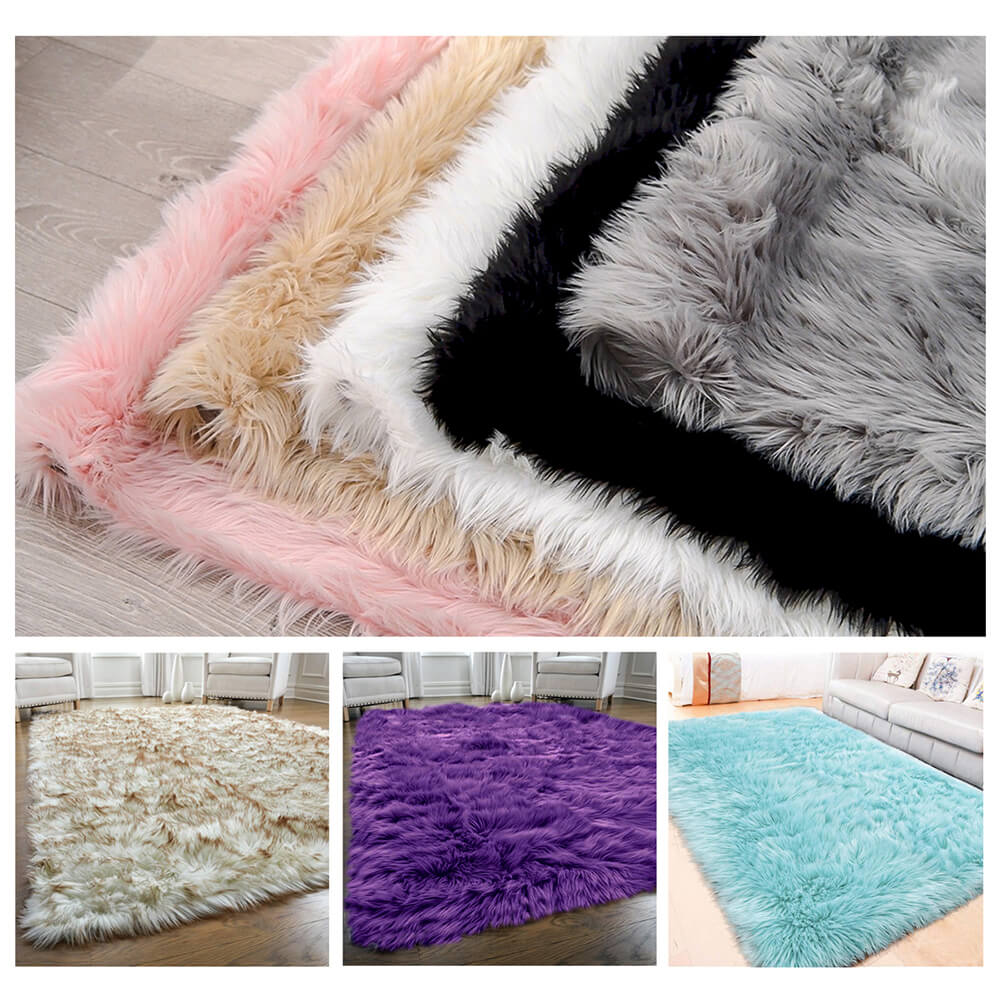 Soft Shaggy Faux Wool Rug - Plush Area Carpet for Home Decor