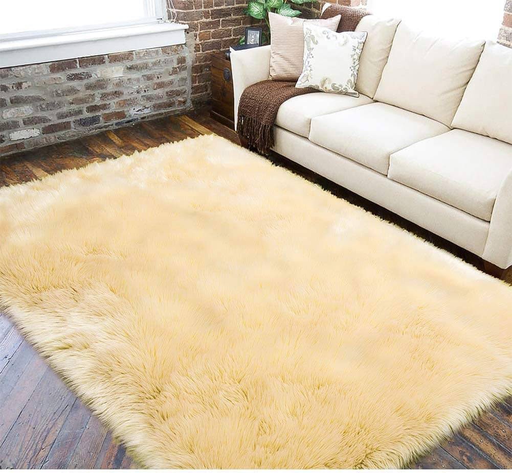 Soft Shaggy Faux Wool Rug - Plush Area Carpet for Home Decor
