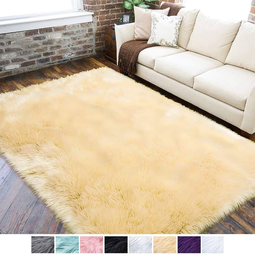 Soft Faux Fur Sheepskin Area Rug - Fluffy Bedroom & Living Room Decor