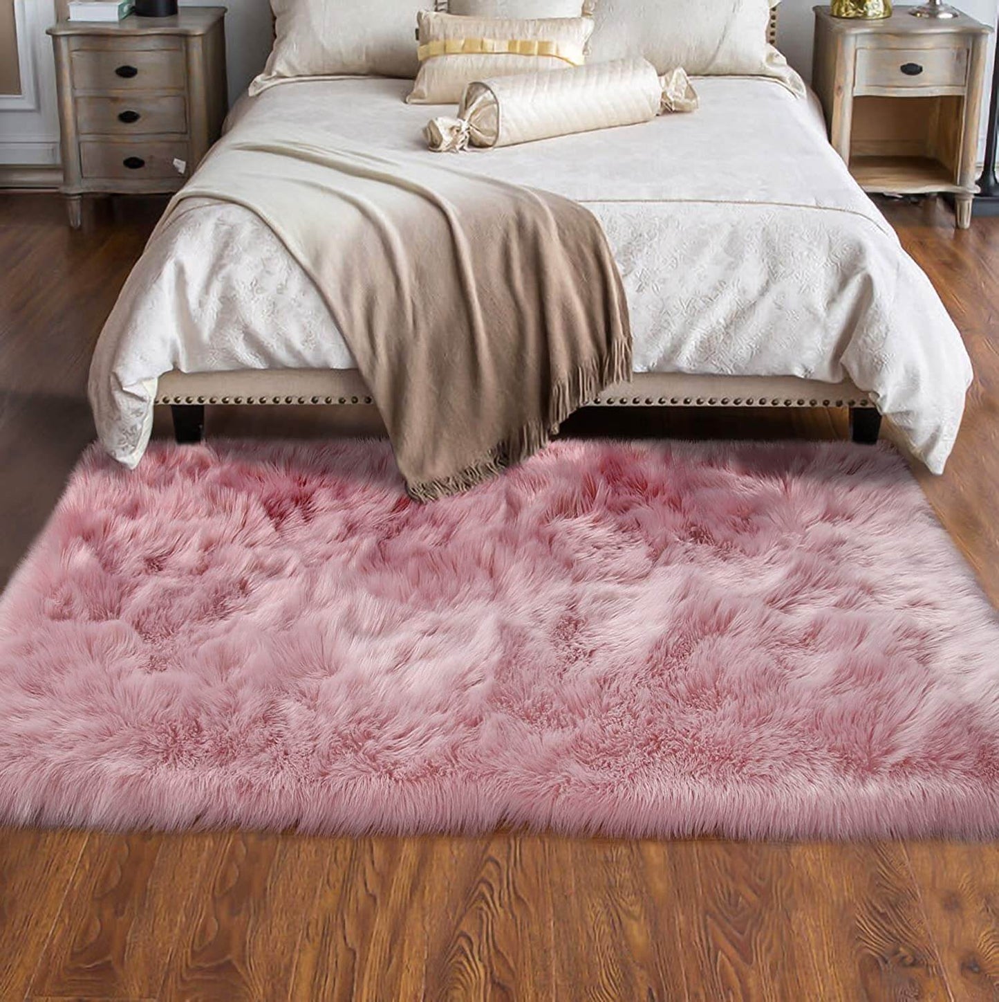 Soft Faux Fur Sheepskin Area Rug - Fluffy Bedroom & Living Room Decor