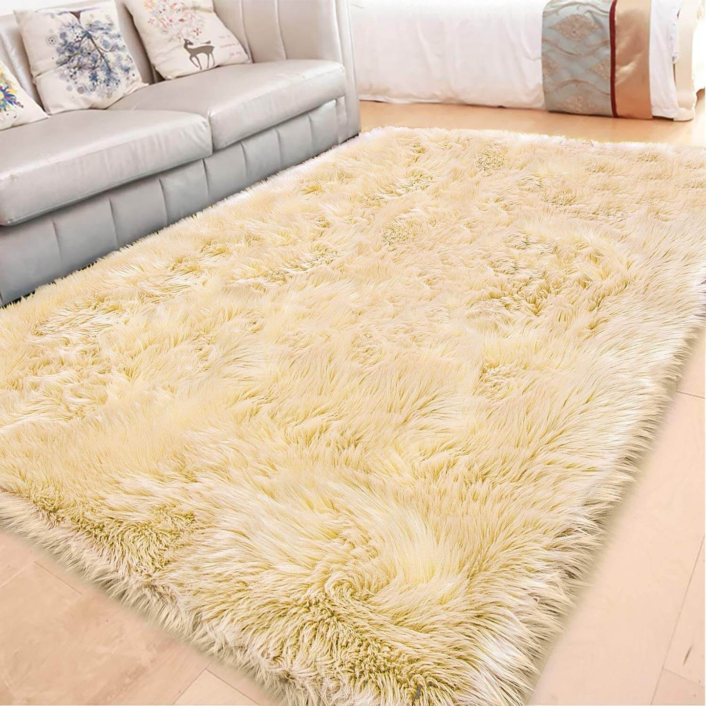 Soft Faux Fur Sheepskin Area Rug - Fluffy Bedroom & Living Room Decor