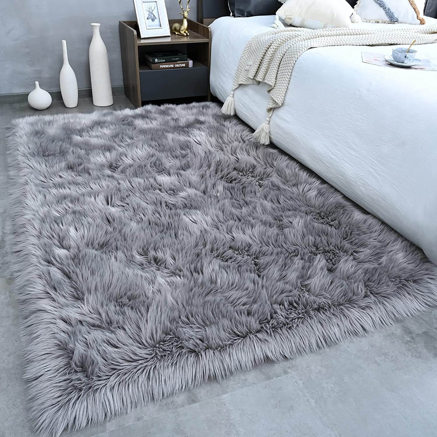 Soft Faux Fur Sheepskin Area Rug - Fluffy Bedroom & Living Room Decor