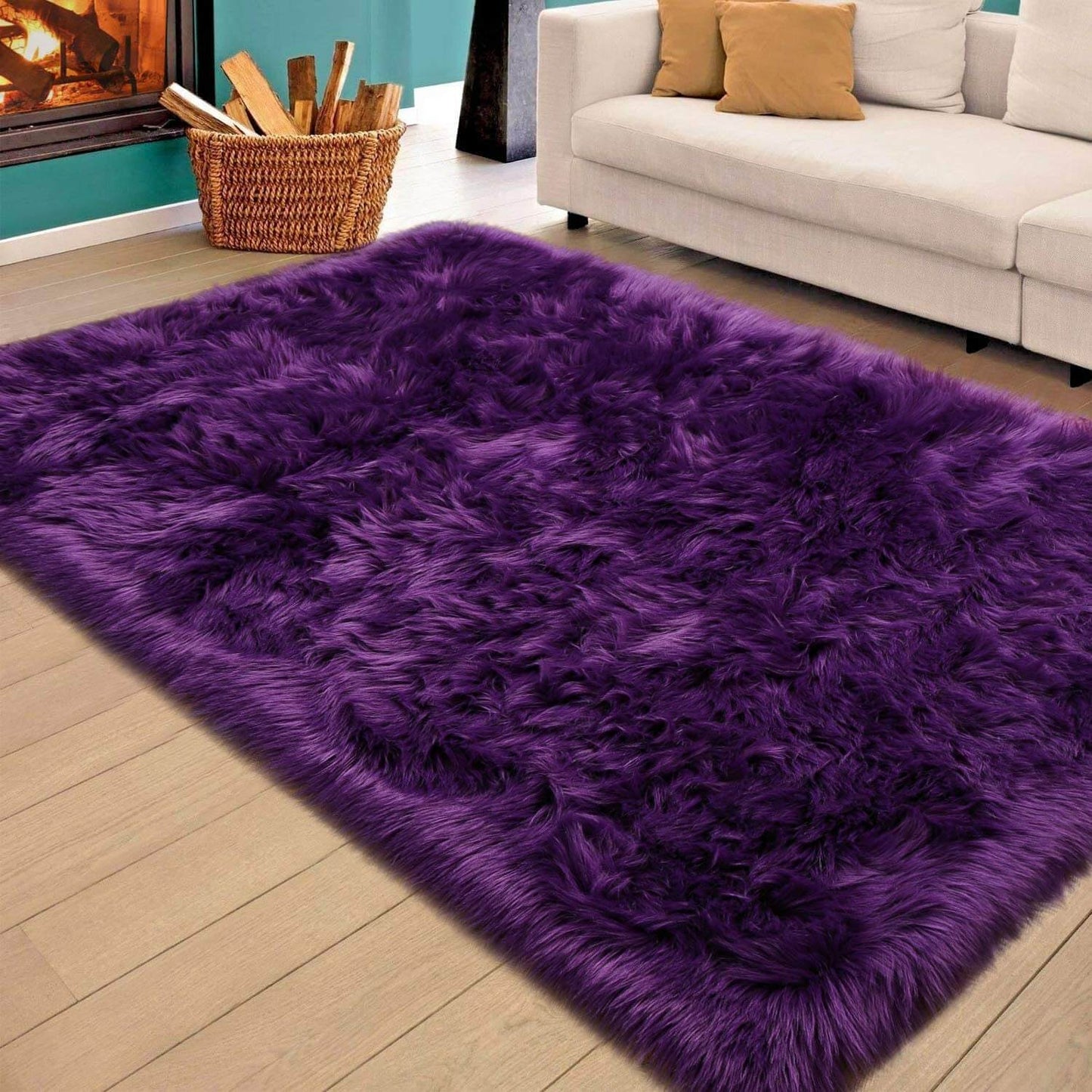 Soft Faux Fur Sheepskin Area Rug - Fluffy Bedroom & Living Room Decor