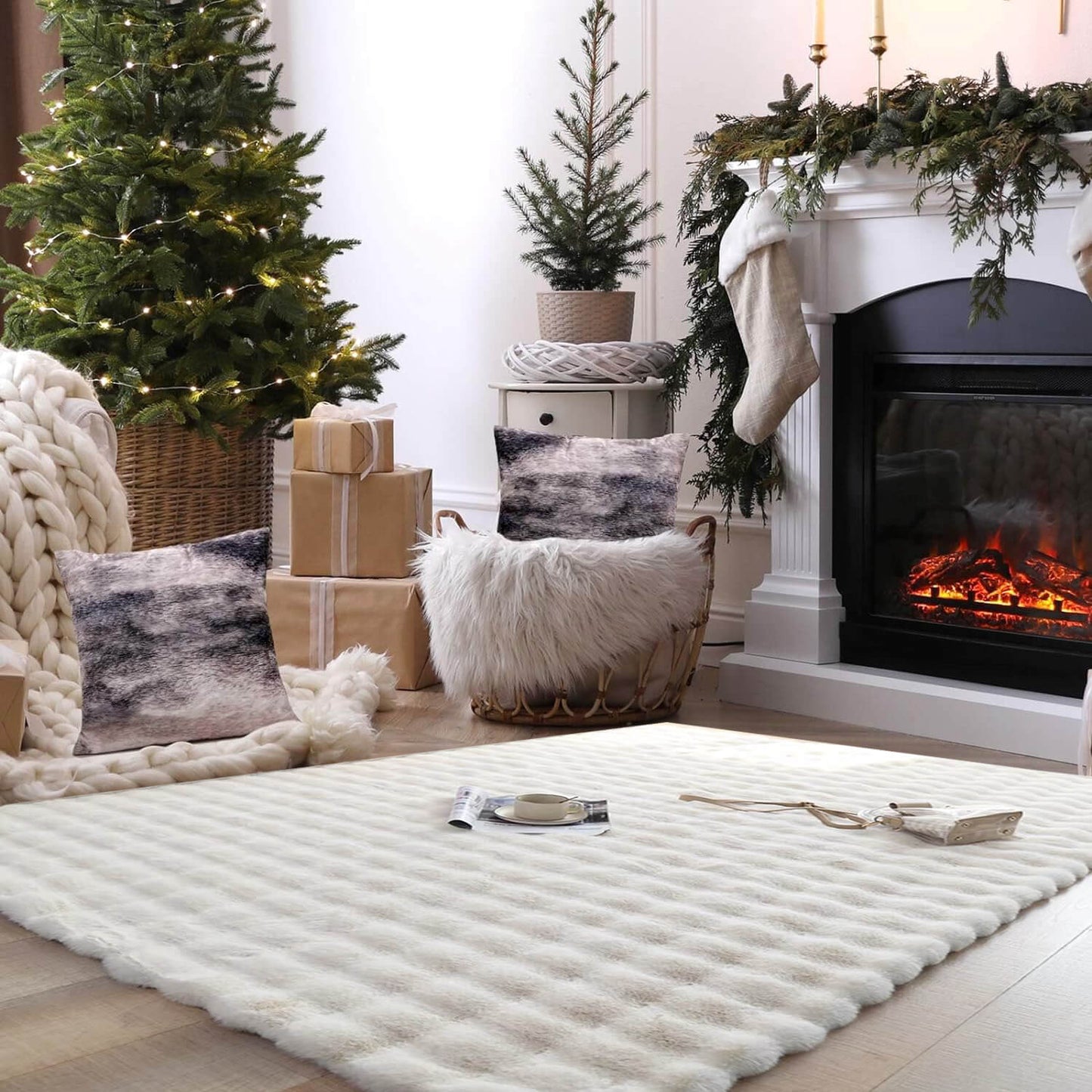 Large Faux Sheepskin Area Rug for Living Room - Soft Shaggy Home Decor