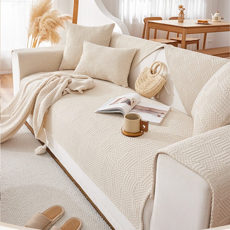 Non-Slip Linen Sofa Cover for Sectional Couch - Pet-Friendly Slipcover