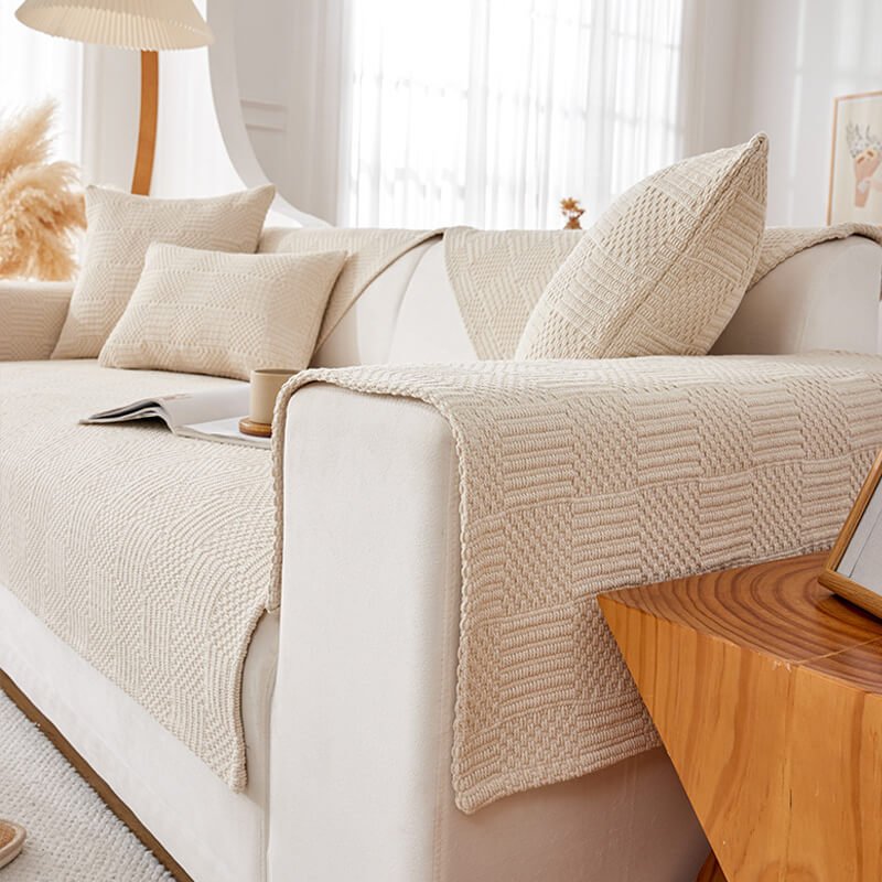 Non-Slip Linen Sofa Cover for Sectional Couch - Pet-Friendly Slipcover