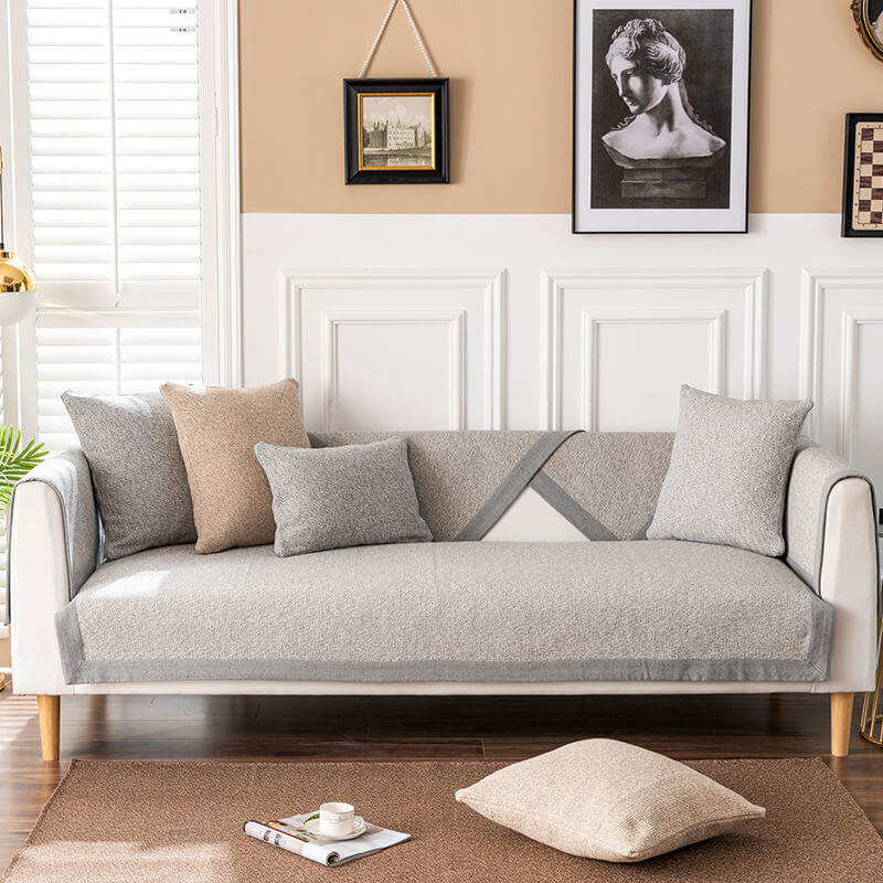 Non-Slip Linen Sofa Cover for Sectional Couch - Pet-Friendly Slipcover