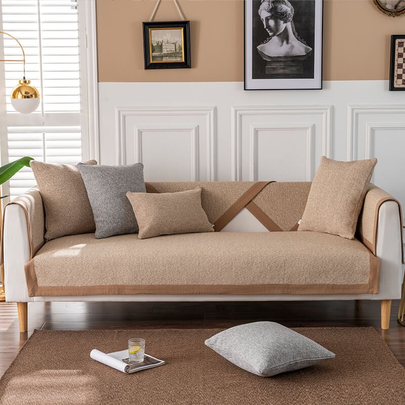 Non-Slip Linen Sofa Cover for Sectional Couch - Pet-Friendly Slipcover