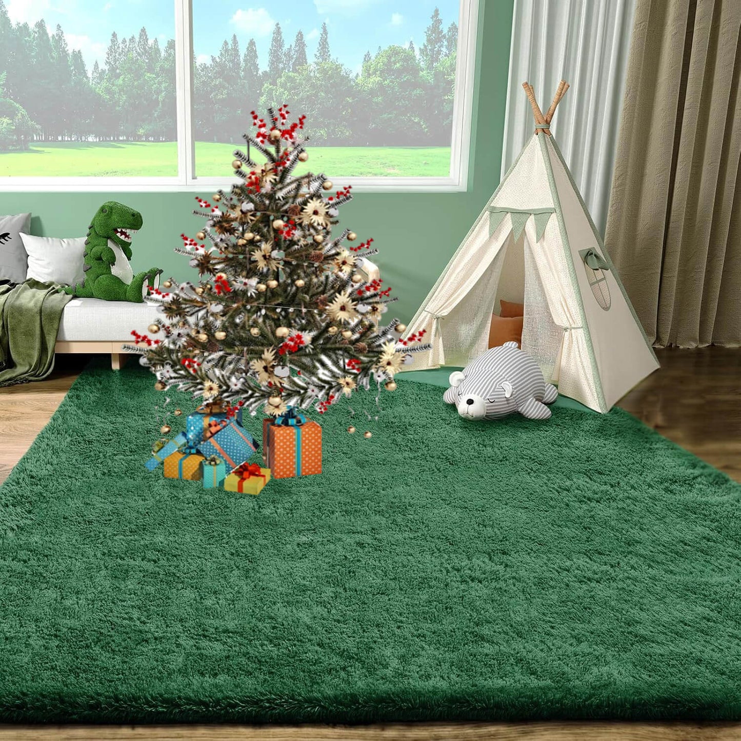 Soft Fluffy Shaggy Area Rug, Machine Washable Bedroom Carpet