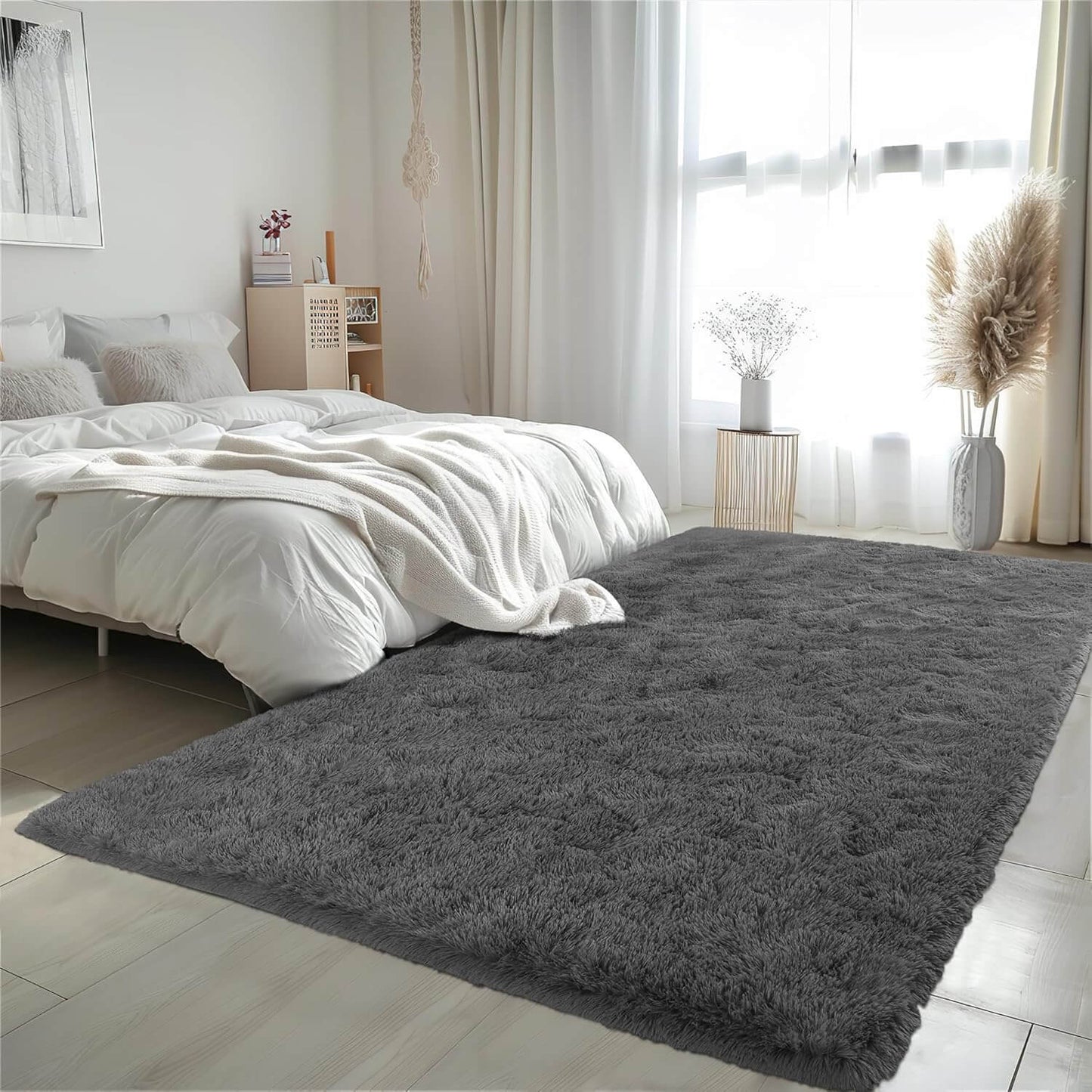 Soft Fluffy Shaggy Area Rug, Machine Washable Bedroom Carpet