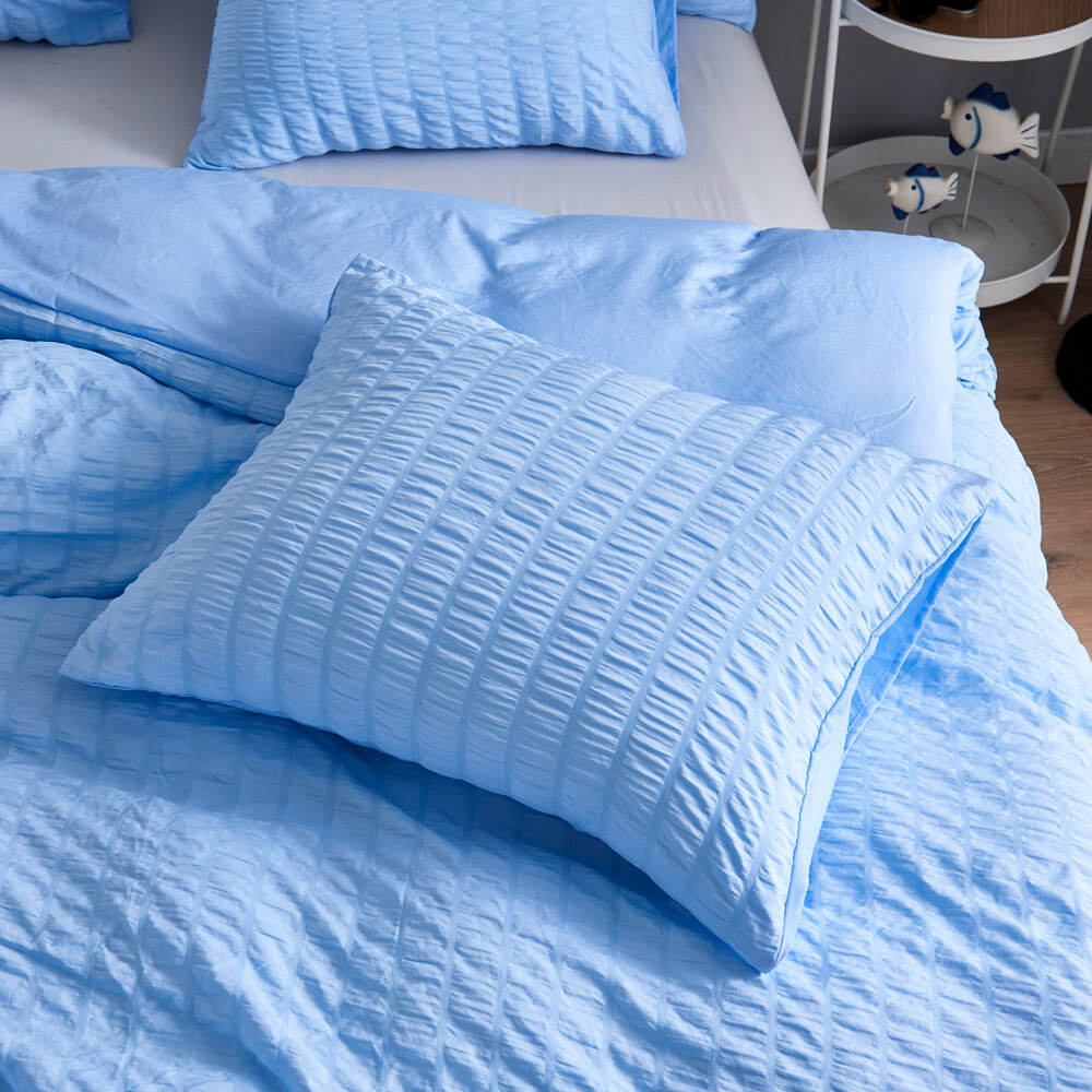 Soft Seersucker Cotton Duvet Cover Set - Gray for Full, Queen, King