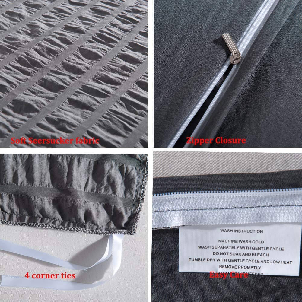 Soft Seersucker Cotton Duvet Cover Set - Gray for Full, Queen, King