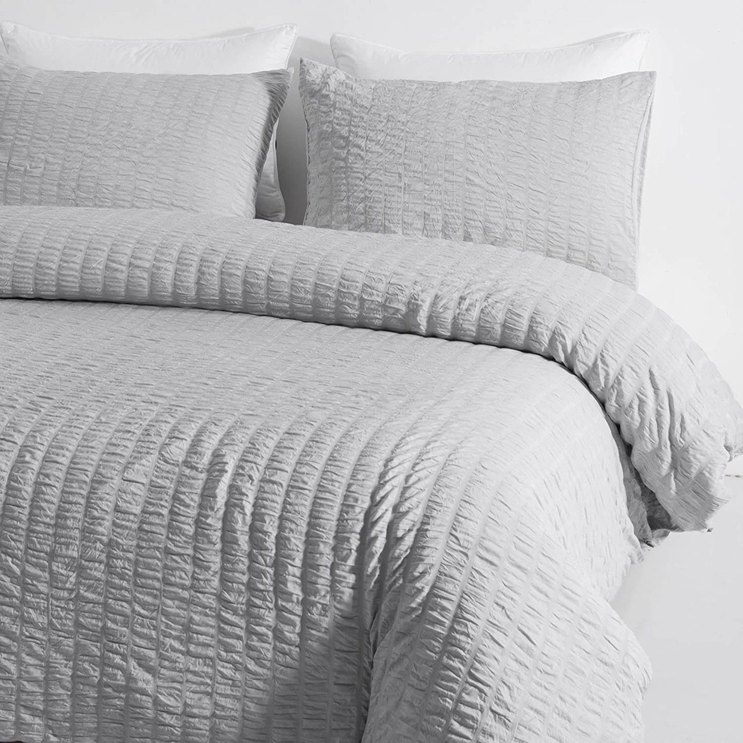 Soft Seersucker Cotton Duvet Cover Set - Gray for Full, Queen, King