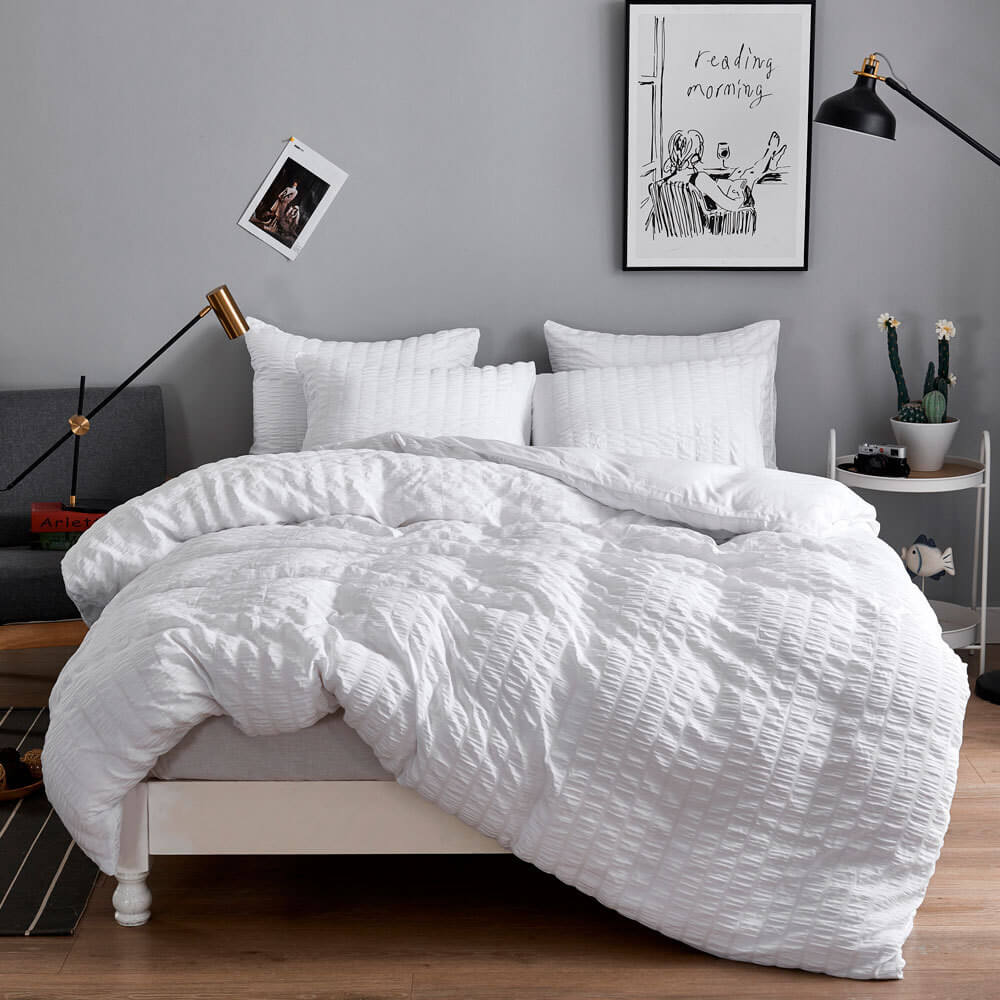 Soft Seersucker Cotton Duvet Cover Set - Gray for Full, Queen, King
