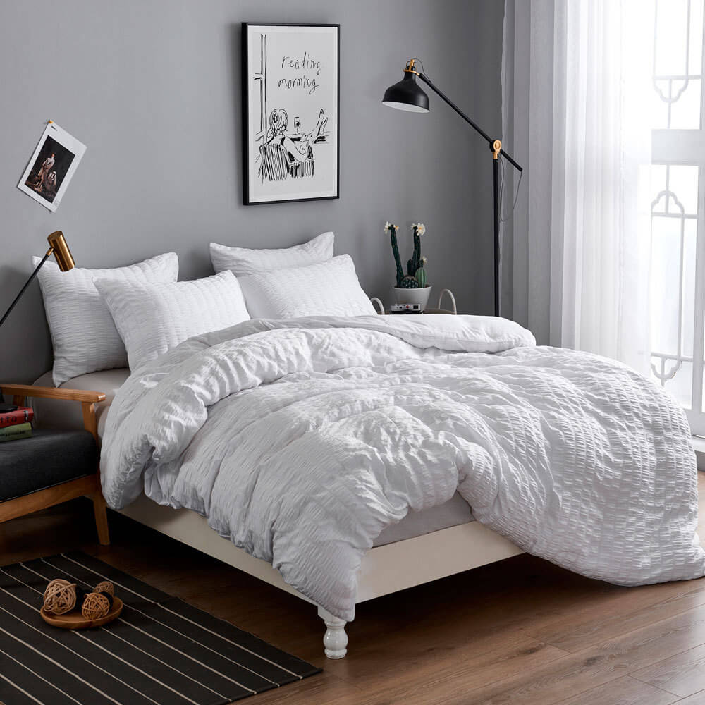 Soft Seersucker Cotton Duvet Cover Set - Gray for Full, Queen, King