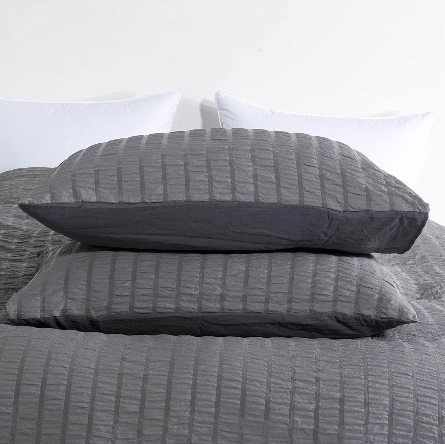 Soft Seersucker Cotton Duvet Cover Set - Gray for Full, Queen, King