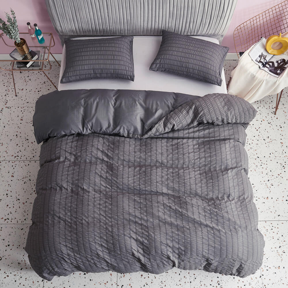 Soft Seersucker Cotton Duvet Cover Set - Gray for Full, Queen, King